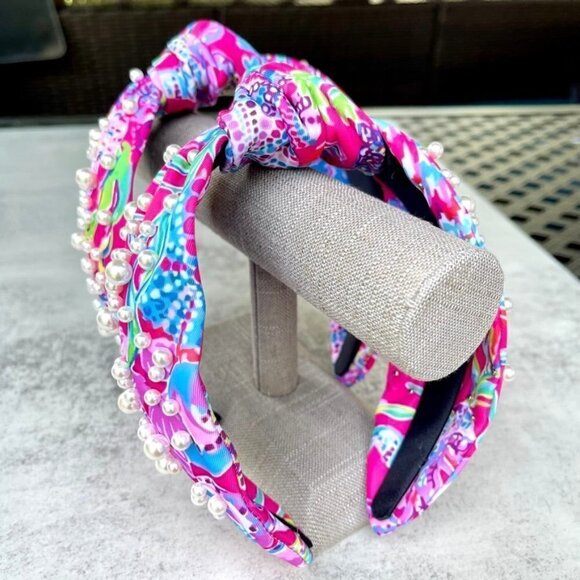 Palm Beach Raspberry Splash Pearl Knotted Headband - Picture 3 of 4